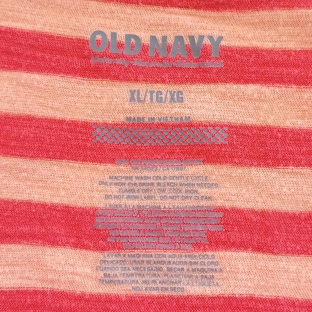 Old Navy XL Orange Striped‎ V-Neck Ruched Side T-Shirt Coastal Layering Preppy - Picture 5 of 6